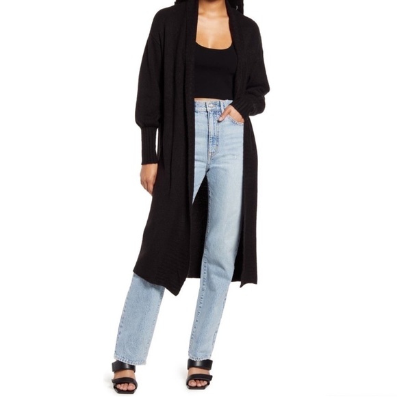 New AFRM Shaylee Black Longline Knit Open Front Cardigan Sweater Size XS/S - Picture 1 of 11